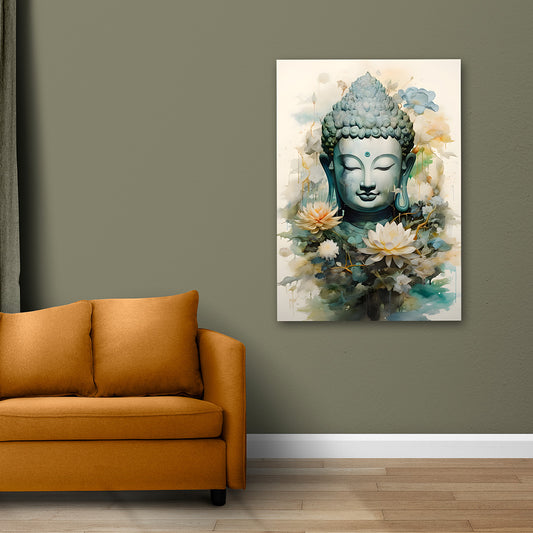 elegant buddha lotus floral wall painting modern spiritual canvas art for home decor
