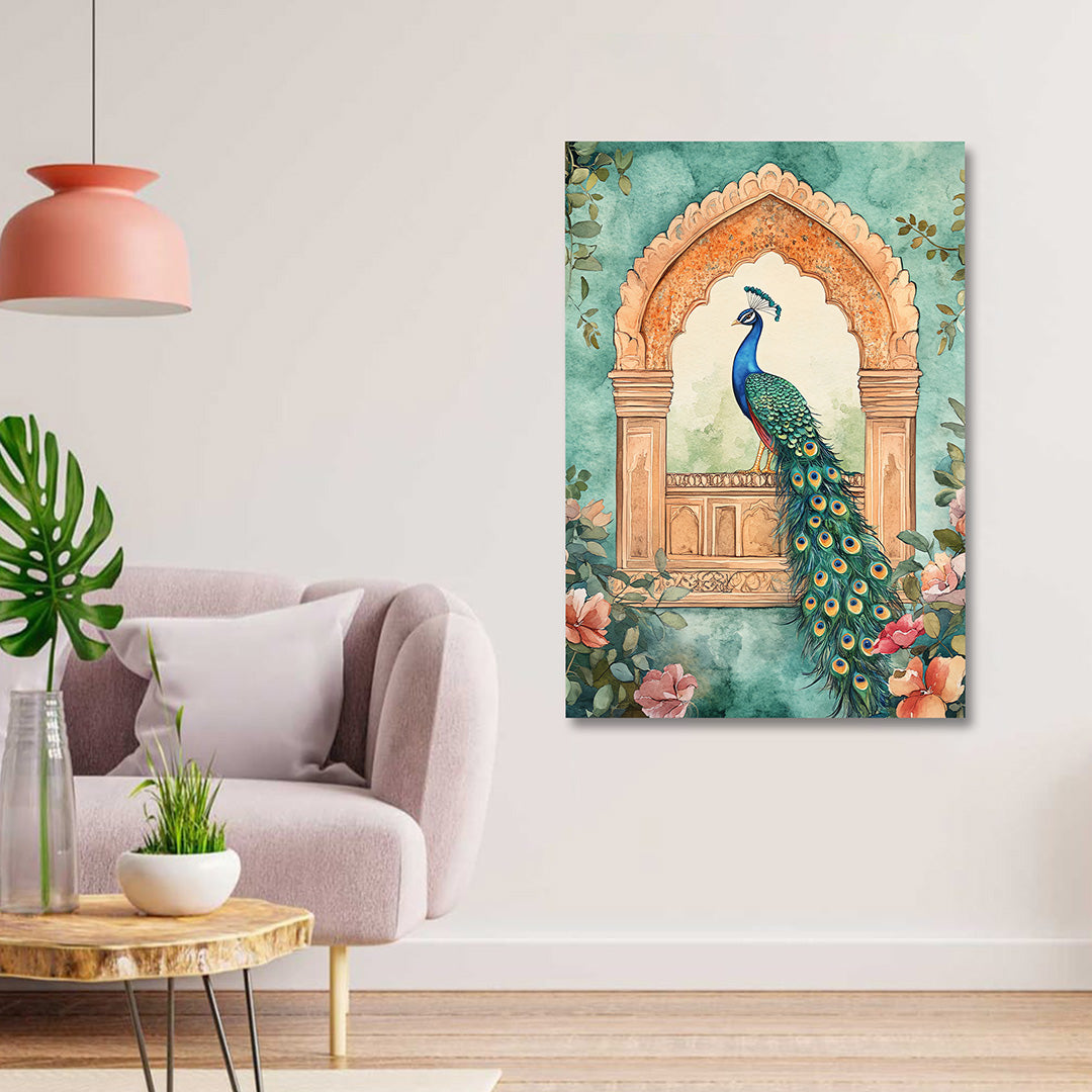 elegant peacock arch canvas wall painting floral bird artwork aesthetic wall decor for living room