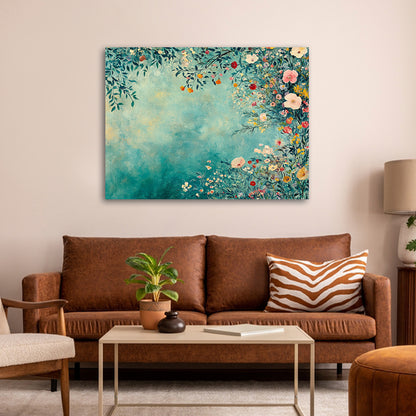 teal floral landscape canvas wall painting modern nature flower wall art aesthetic home decor