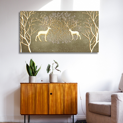 elegant deer tree canvas wall art painting frame gold textured nature home decor