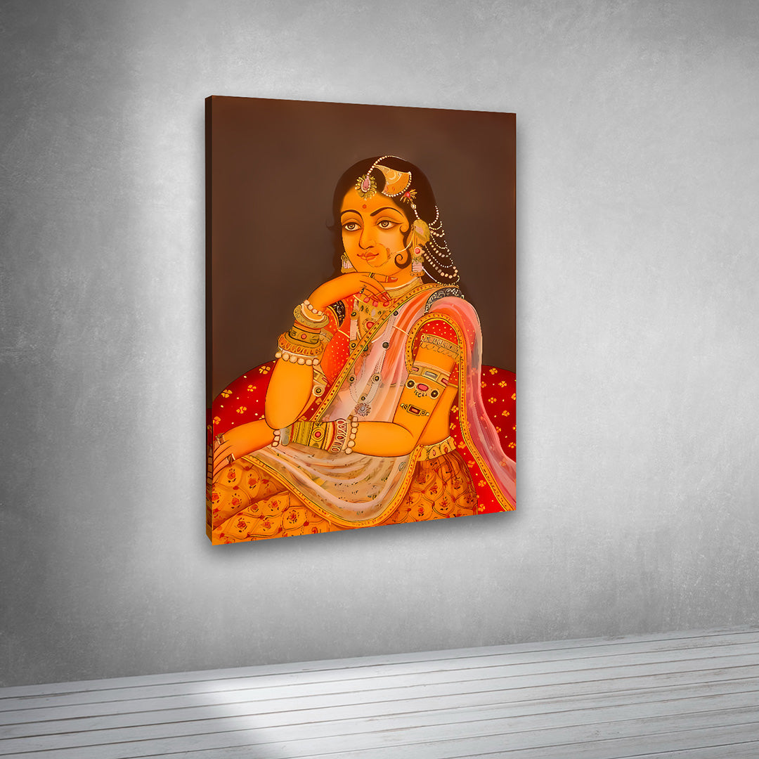 elegant indian lady artwork ethnic portrait canvas decor warm tones