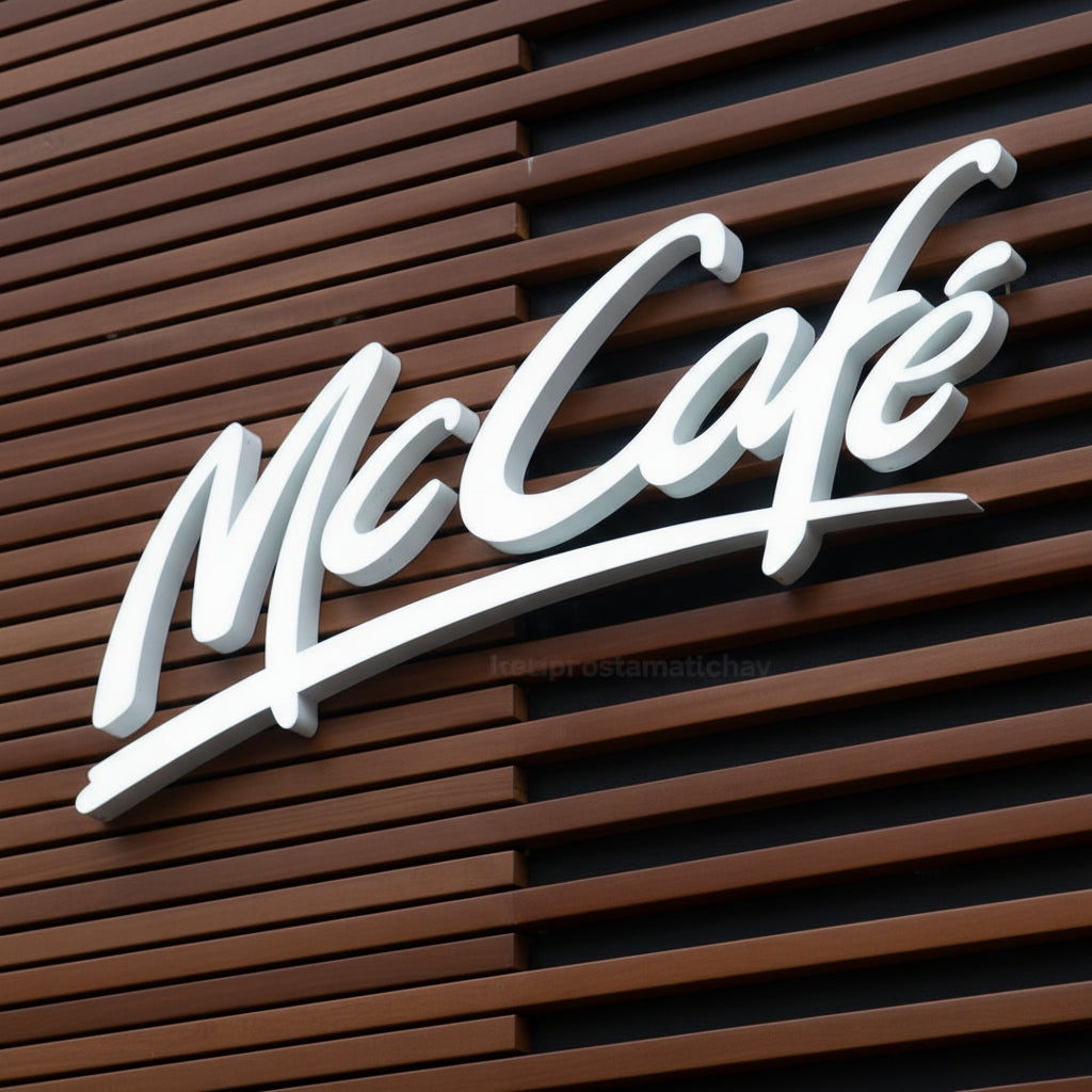elegant white neon style cursive LED sign storefront branding modern retail interior