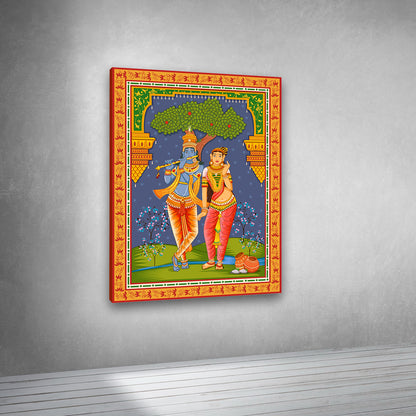 ethnic radha krishna folk style canvas wall art painting frame colorful decor