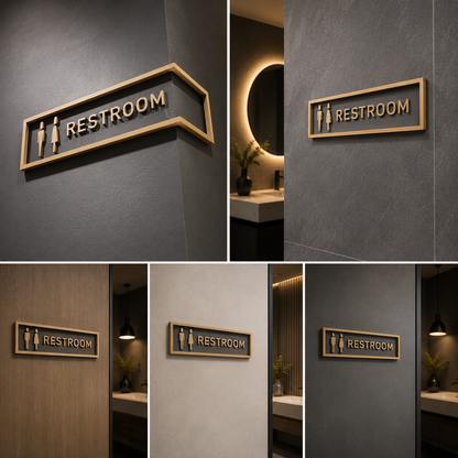 Premium Projecting Restroom Sign | Luxury Frame Mounted Washroom Signage | Modern Hanging Toilet Marker