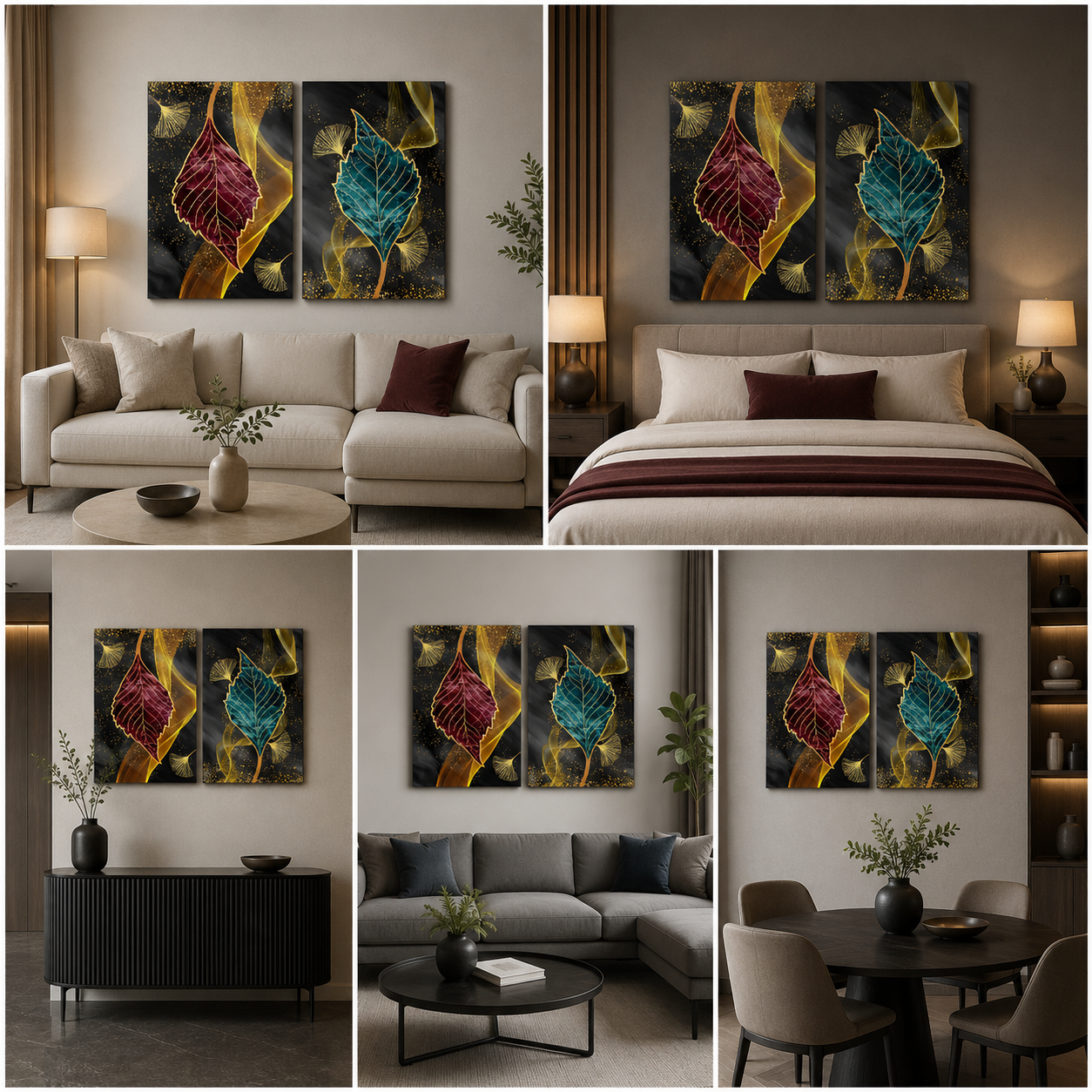 Abstract Gold Leaf Canvas Painting Wall Art Set – Large Size Frame (18 x 24 Inches Each Part)