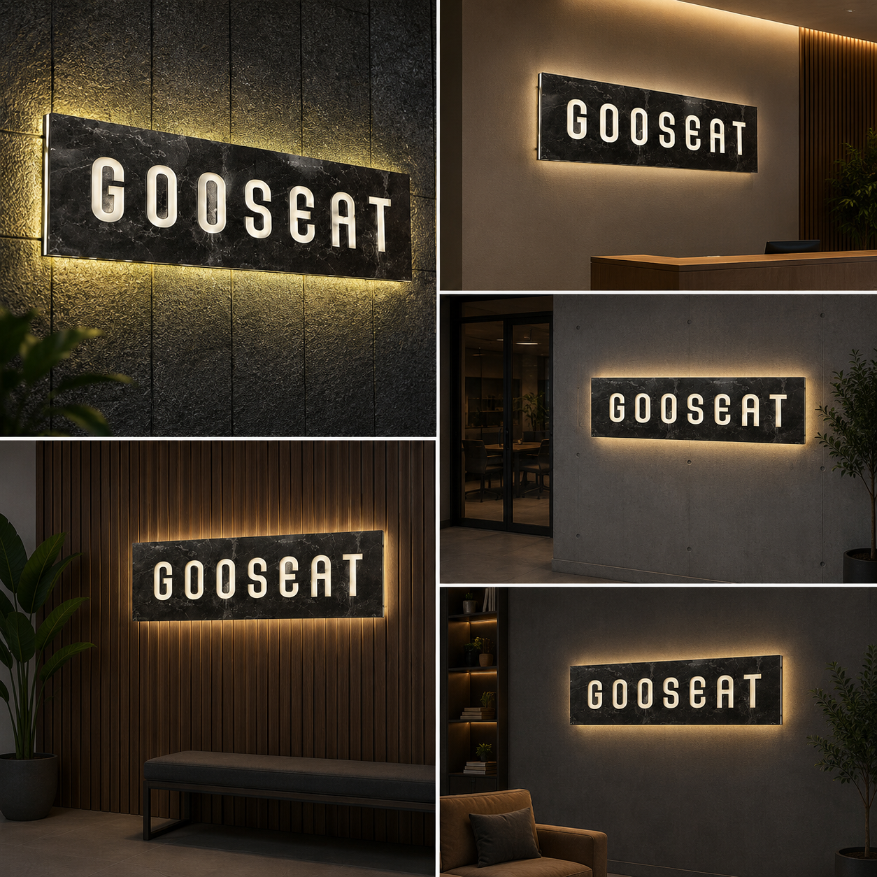 LED Backlit Stone Texture Wall Sign 3D Letter Signage with Halo Lighting for Exterior Branding and Facade Decor