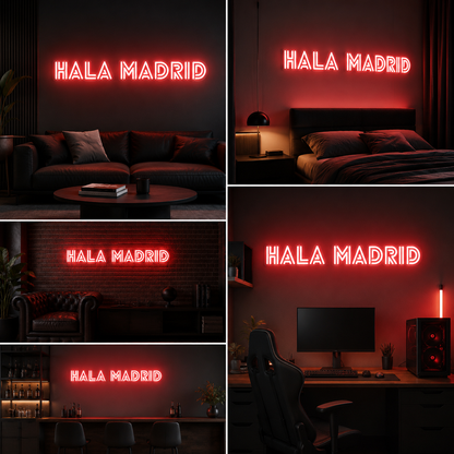 Hala Madrid Neon Sign Board | LED Neon Light Wall Decor for Football Fans