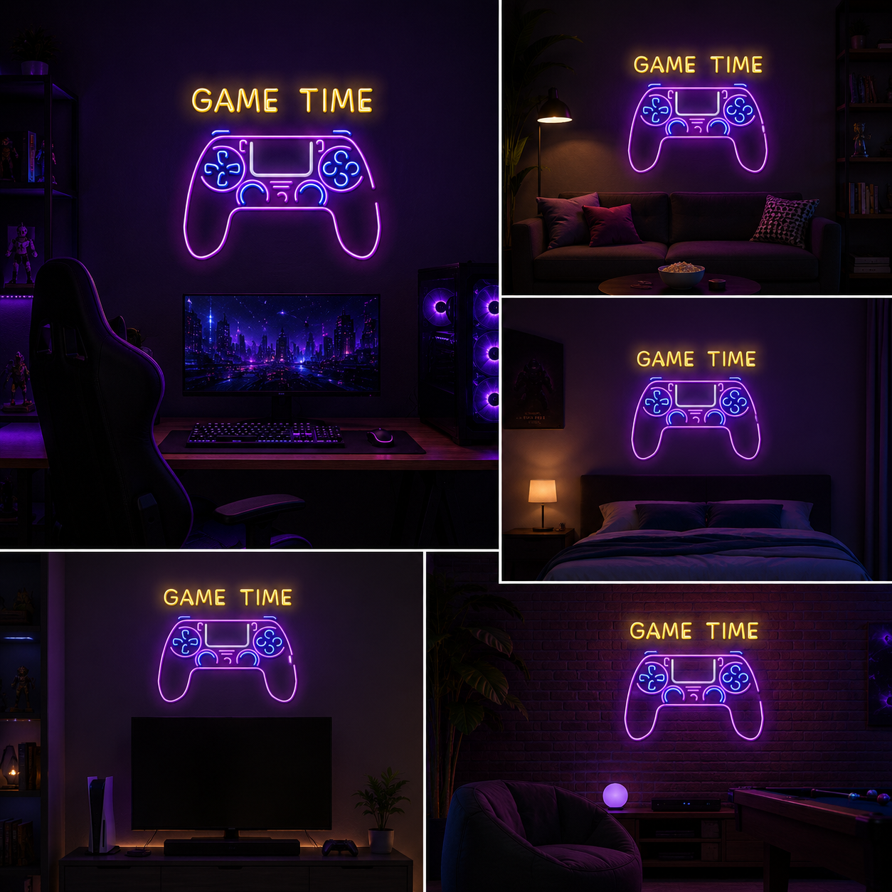 Game Time Neon Sign Board | Neon Light Name Plate | Neon Name Light Customized (20 By 15 Inches)