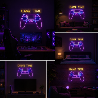 Game Time Neon Sign Board | Neon Light Name Plate | Neon Name Light Customized (20 By 15 Inches)