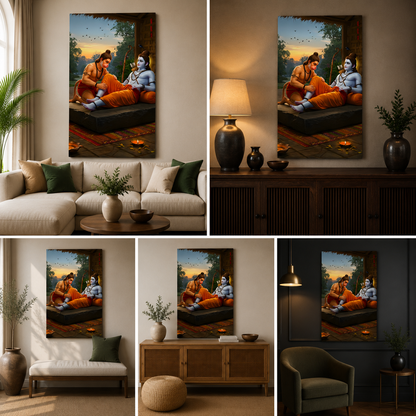 Lord Ram and Hanuman Devotion Canvas Painting Frame Spiritual Wall Decor for Living Room