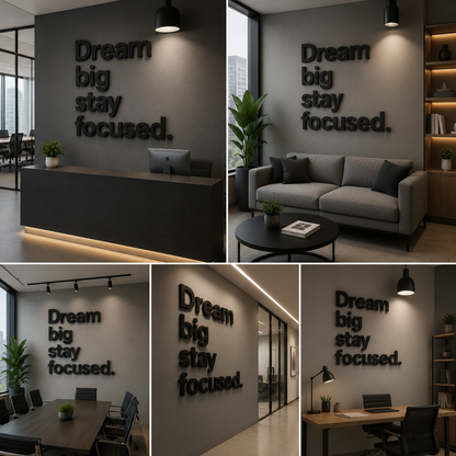 Motivational Acrylic Wall Sign Dream Big Stay Focused – 3D Typography Wall Decor for Office, Workspace & Study Room Interiors