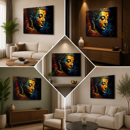 Abstract Buddha Face Wall Painting | Colorful Spiritual Canvas Art for Modern Home Decor