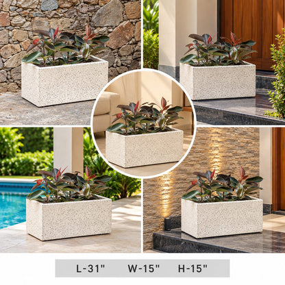 Modern White Rectangular Planter Box 31 Inch for Garden, Balcony, Patio & Home Decor