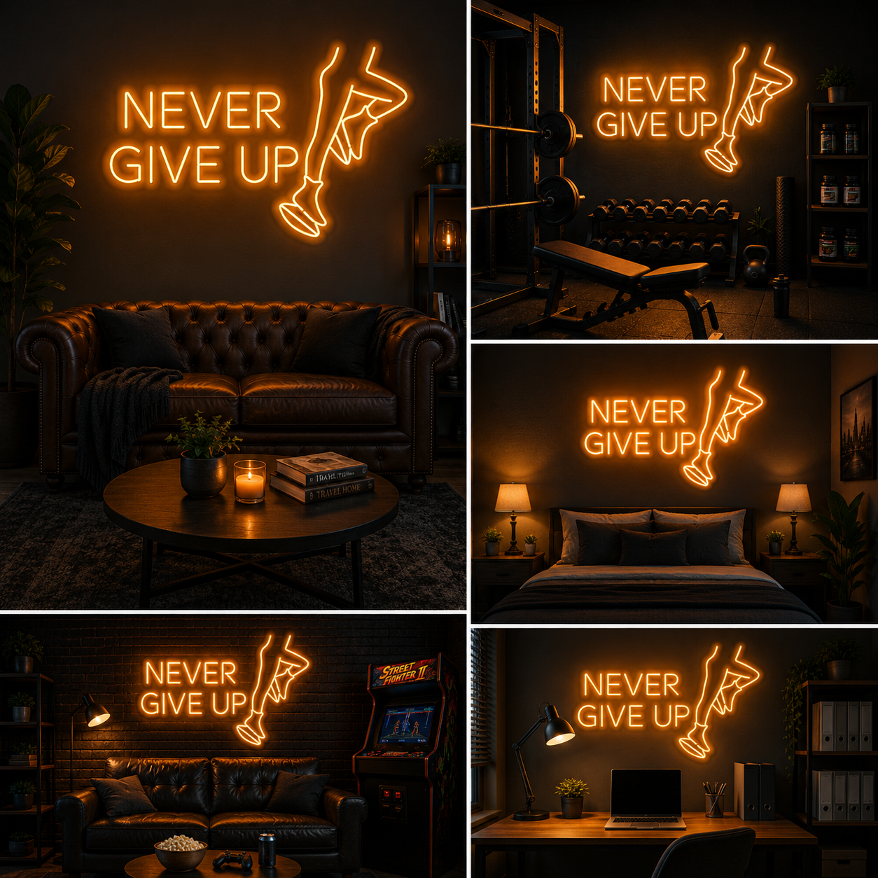 Never Give Up Custom Neon Sign Board | Motivational Quote Neon Light | Custom Neon Light | Neon Sign Board Customised (20 By 24 Inches)