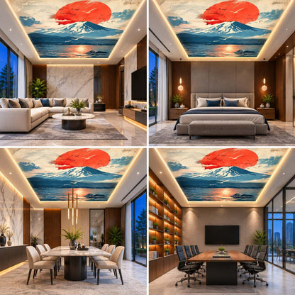 Japanese Mount Fuji 3D Sky Ceiling Design – Red Sun & Mountain View