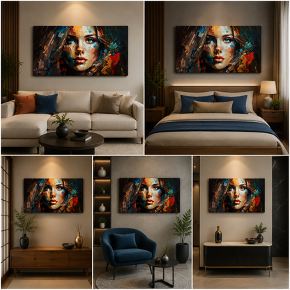 Colorful Abstract Woman Portrait Canvas Painting Wall Art for Living Room