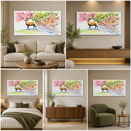 Colourful Deer Wall Painting Frame for Living Room Decor