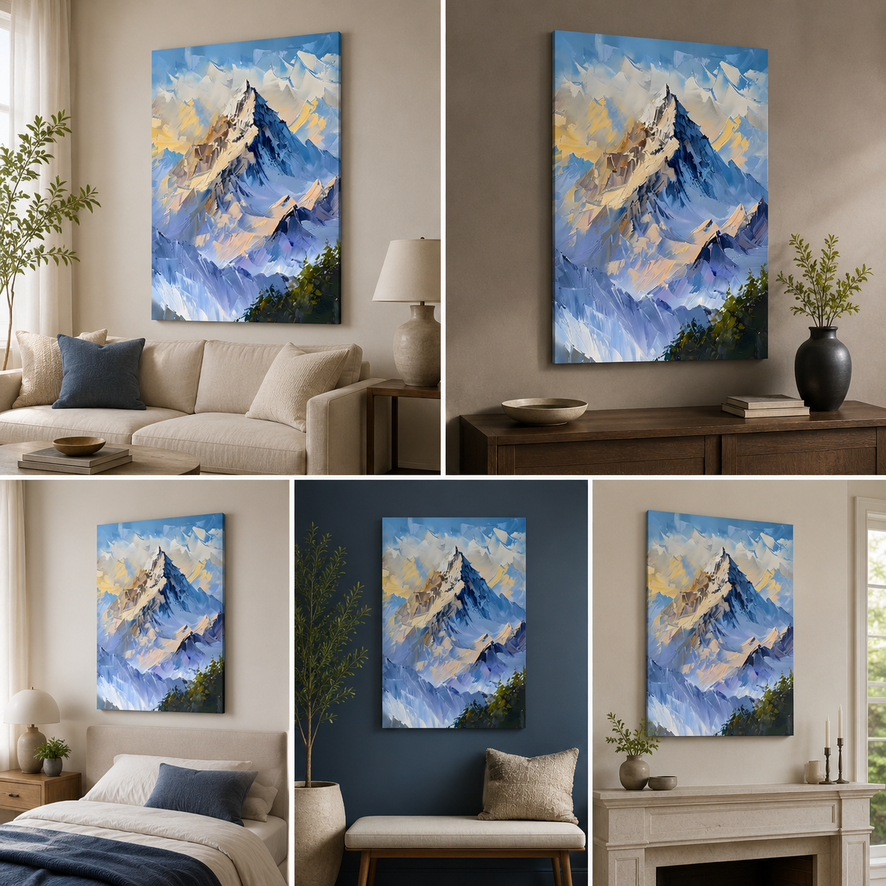 Abstract Mountain Landscape Wall Painting | Modern Snow Peak Canvas Art | Vertical Acrylic UV Printed Wall Decor for Living Room Bedroom