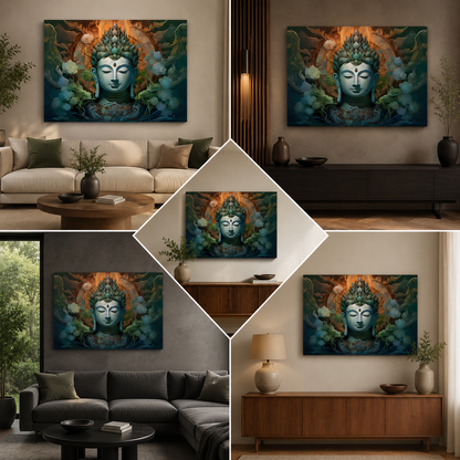 Serene Buddha Face Wall Painting | Modern Spiritual Canvas Art for Home & Office Decor