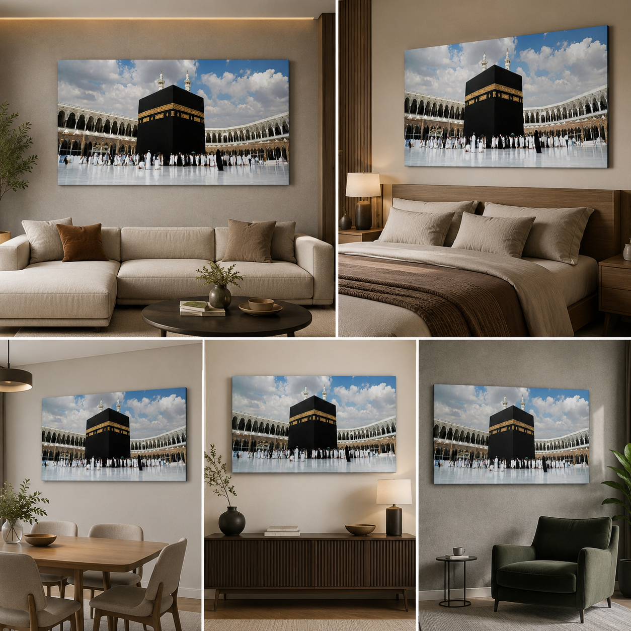 Mecca Mosque Islamic Painting Canvas Frame for Wall Decor