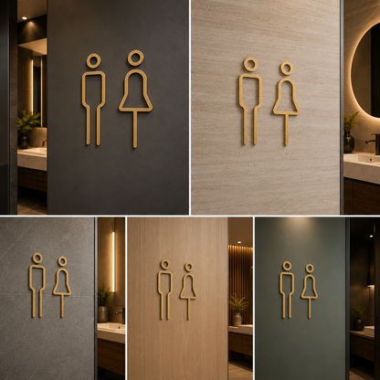 Luxury Gold Restroom Symbol Sign | Modern Minimalist Toilet Wall Plaque