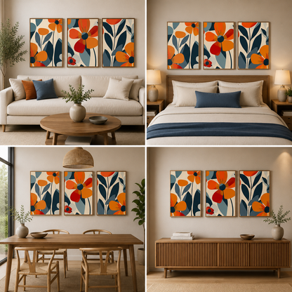 Modern Floral Abstract Canvas Wall Art Set of 3 for Living Room, Bedroom and Office Decor