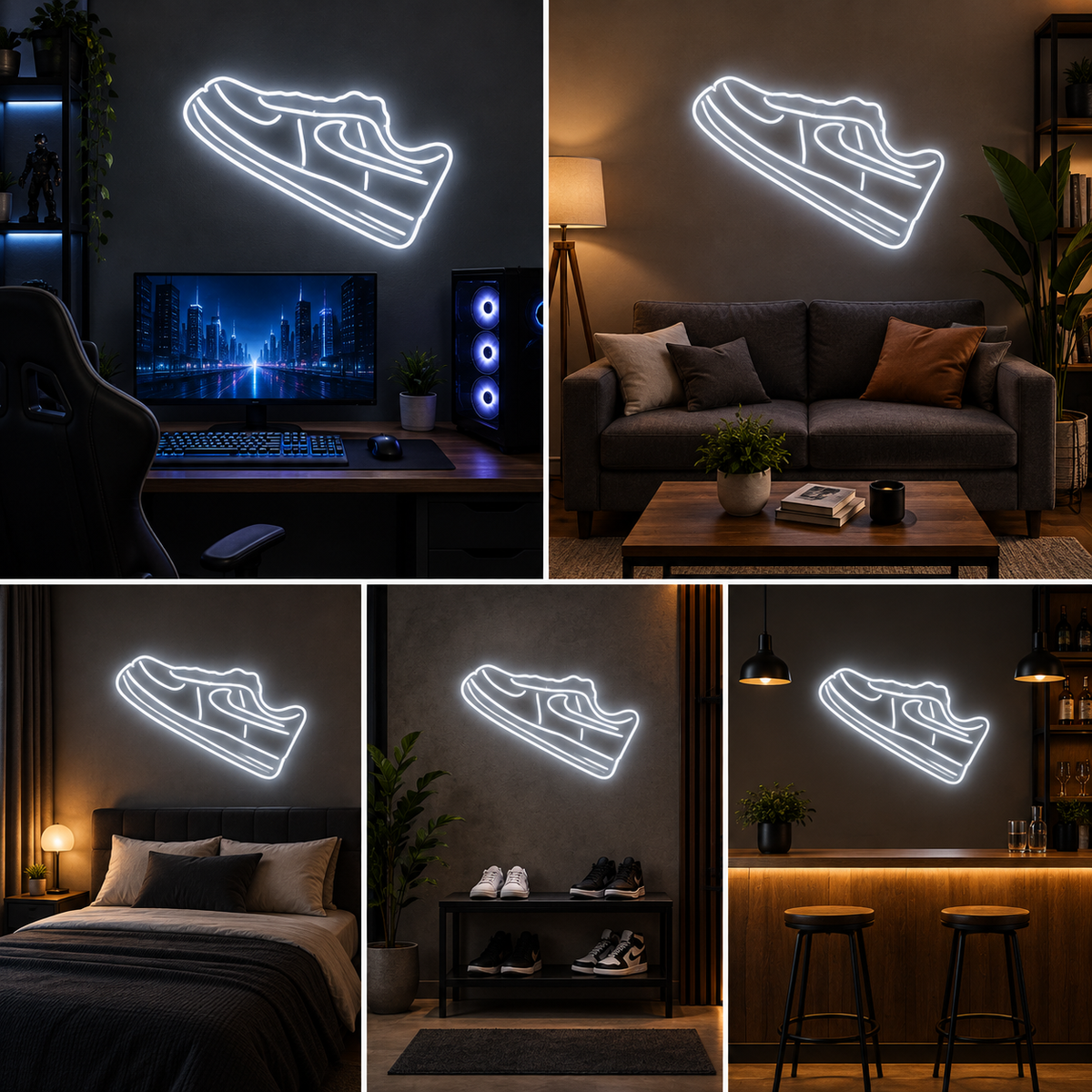 Sneaker Neon Sign with White Glow for Bedroom, Sneaker Room, Shop and Modern Decor