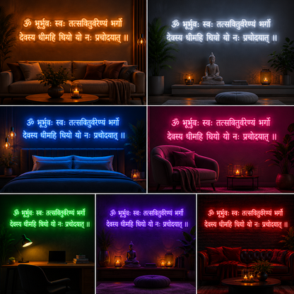 Gayatri Mantra Pink Neon Sign Board | Hindu Spiritual LED Custom Neon Light for Mandir, Meditation & Home Decor (36x18 In)