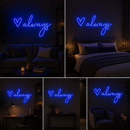 Always Neon Sign Board with Heart – Blue LED Neon Light Wall Decor | Custom Neon Light & Customised Neon Light