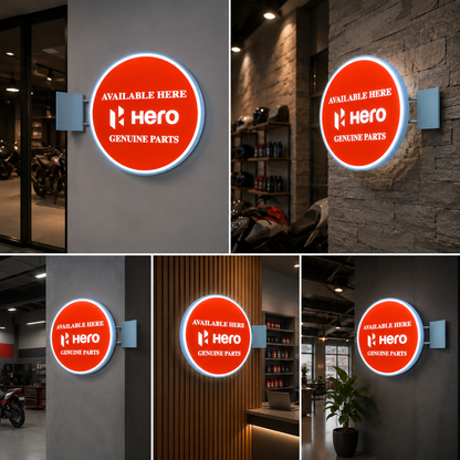 Genuine Parts LED Round Sign Board Double Side Light Box for Auto Shop & Spare Parts Store Branding