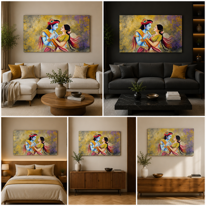 Radha Krishna Romantic Canvas Wall Painting for Elegant Spiritual Home Decor