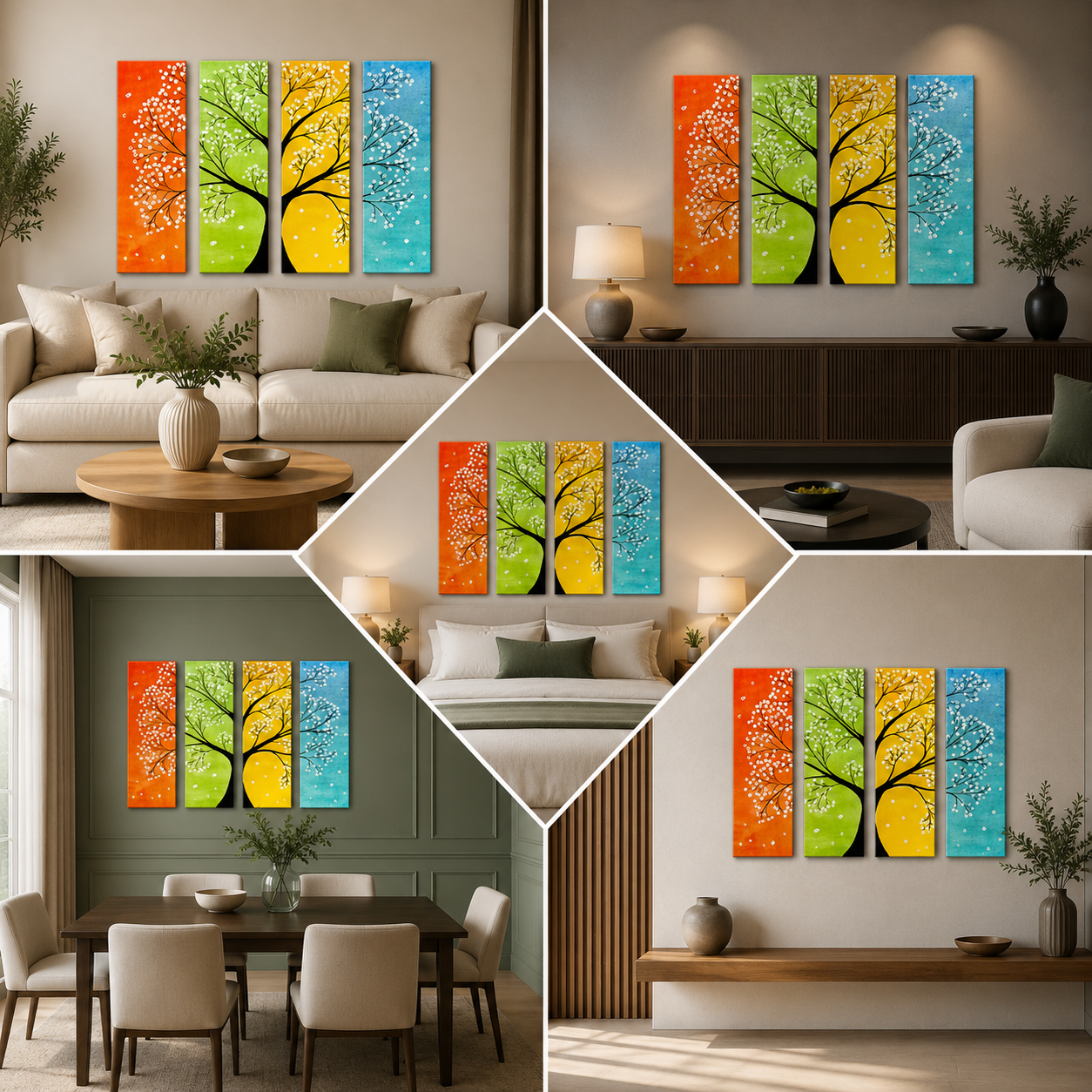 A Tree Colours in All Seasons Painting Frame for Living Room (12x24 In)