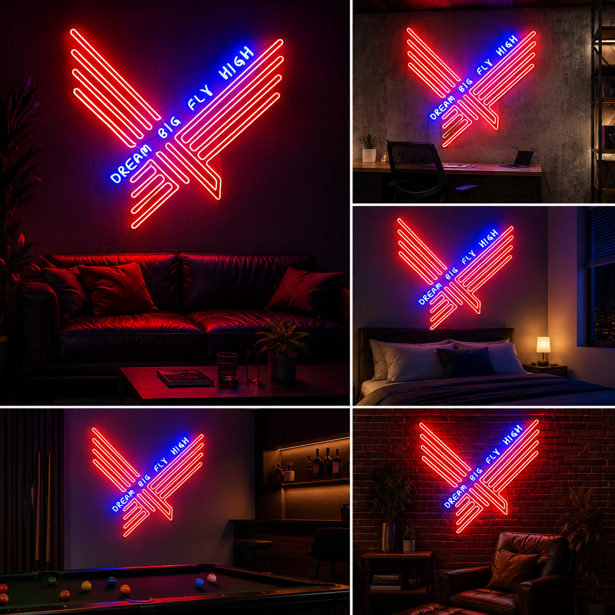 Dream Big Fly High Neon Sign Board | Motivational Neon Light Wall Decor (40 by 40 inches)