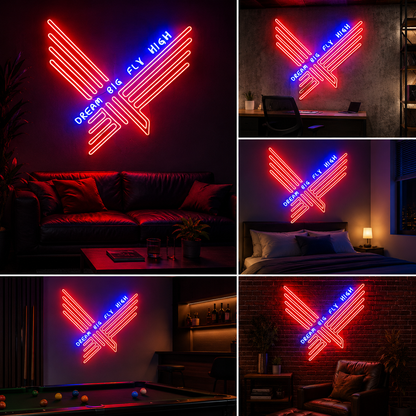 Dream Big Fly High Neon Sign Board | Motivational Neon Light Wall Decor (40 by 40 inches)