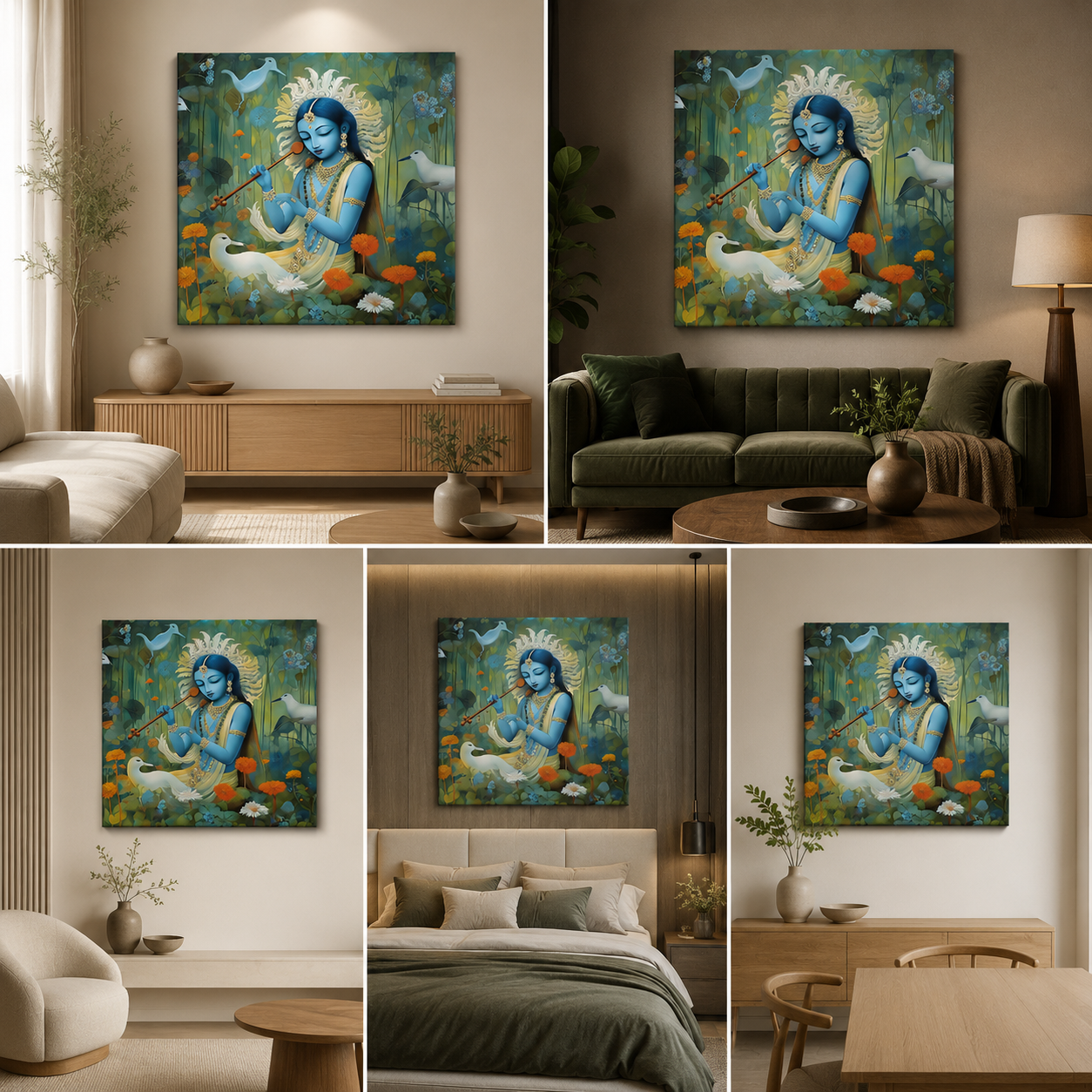 Krishna with Birds Nature Canvas Painting Frame Artistic Wall Decor for Living Room