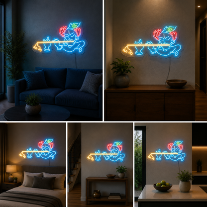 Krishna Playing Flute Neon Sign Board | LED Custom Neon Light Krishna Sign for Temple, Home & Spiritual Wall Decor (30x15 In)
