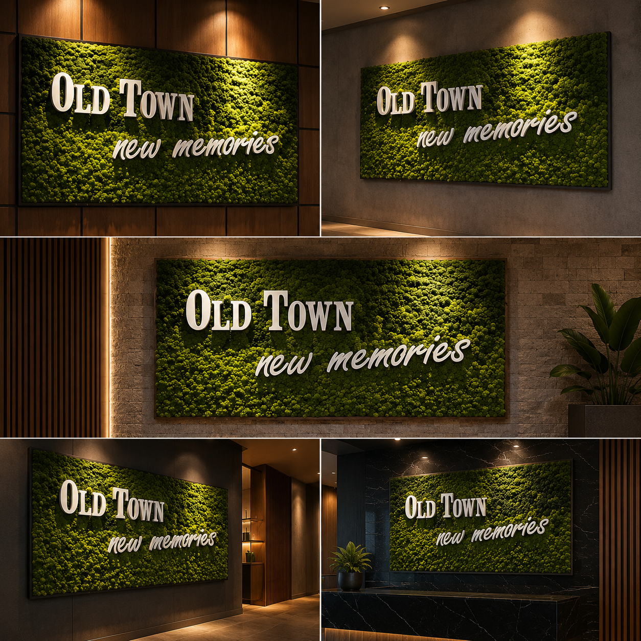 Artificial Moss Wall Panel with Custom Text Sign Green Moss Feature Wall Decor for Office Hotel and Restaurant Interiors