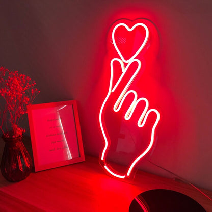 finger heart neon sign board customised red neon light signs romantic wall decor custom neon sign