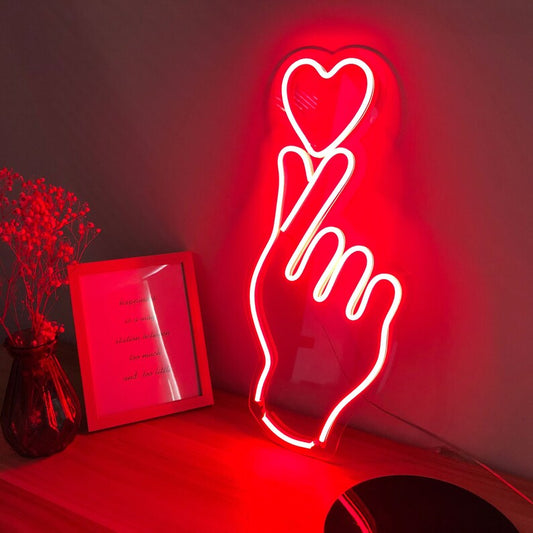 finger heart neon sign board customised red neon light signs romantic wall decor custom neon sign