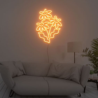 Floral daisy neon sign board customised warm yellow neon light for living room wall decor