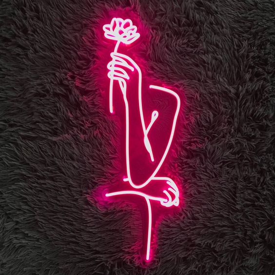 Floral woman art neon sign board customised pink neon light for bedroom wall decor