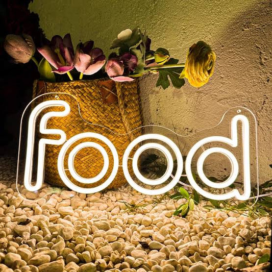 Food neon sign board white neon light restaurant wall decor