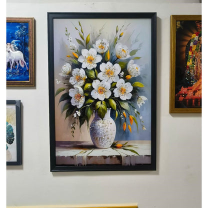 White Flower Painting Wall Frame for Living Room Wall Decor