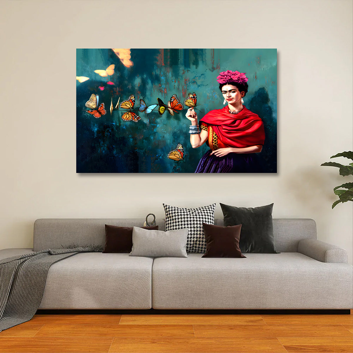 frida kahlo butterfly canvas painting frame artistic portrait wall decor painting on canvas