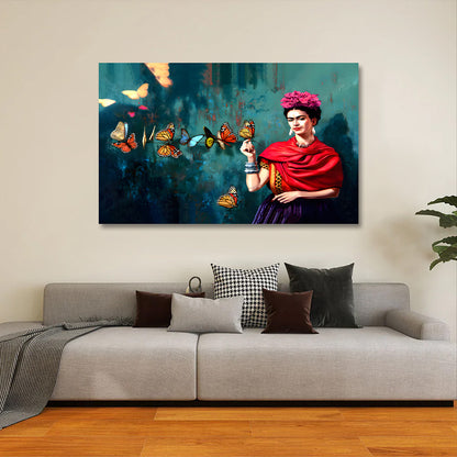 frida kahlo butterfly canvas painting frame artistic portrait wall decor painting on canvas