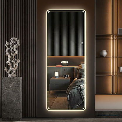 full length LED mirror with warm backlight rectangular dressing mirror modern bedroom interior