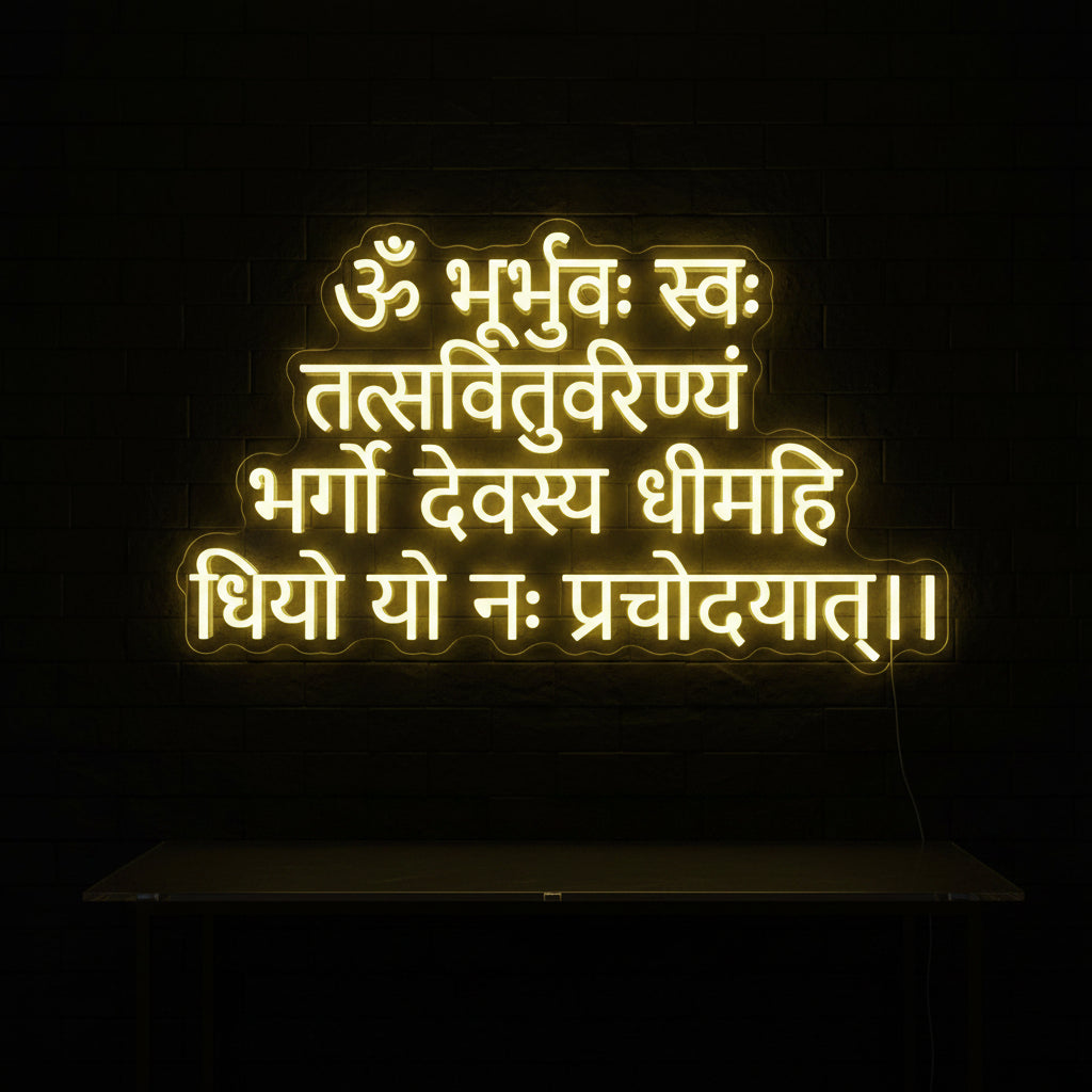Gayatri Mantra Sanskrit neon sign board LED wall light big size for temple decor