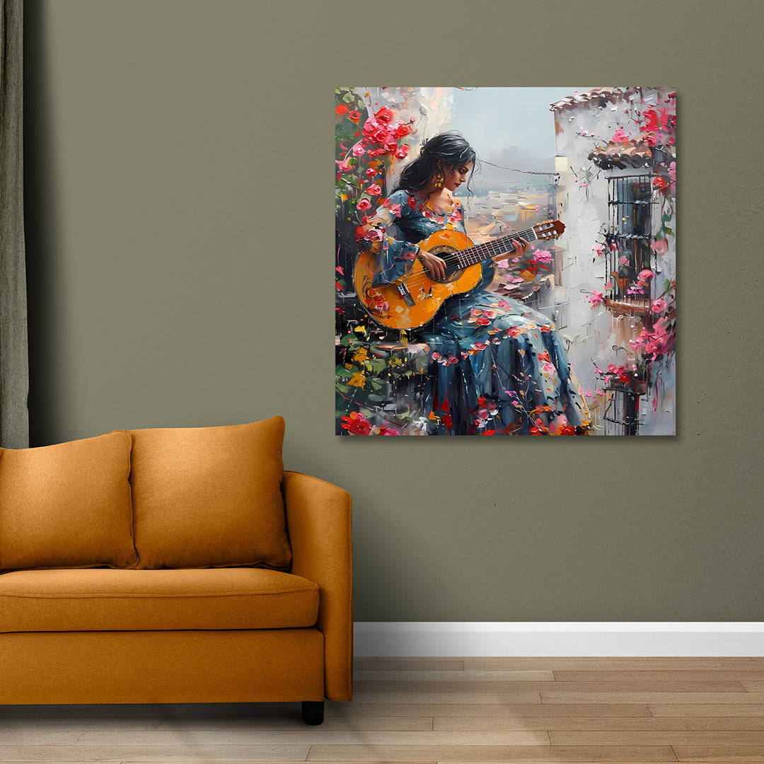 girl playing guitar canvas painting frame romantic music painting on canvas wall decor