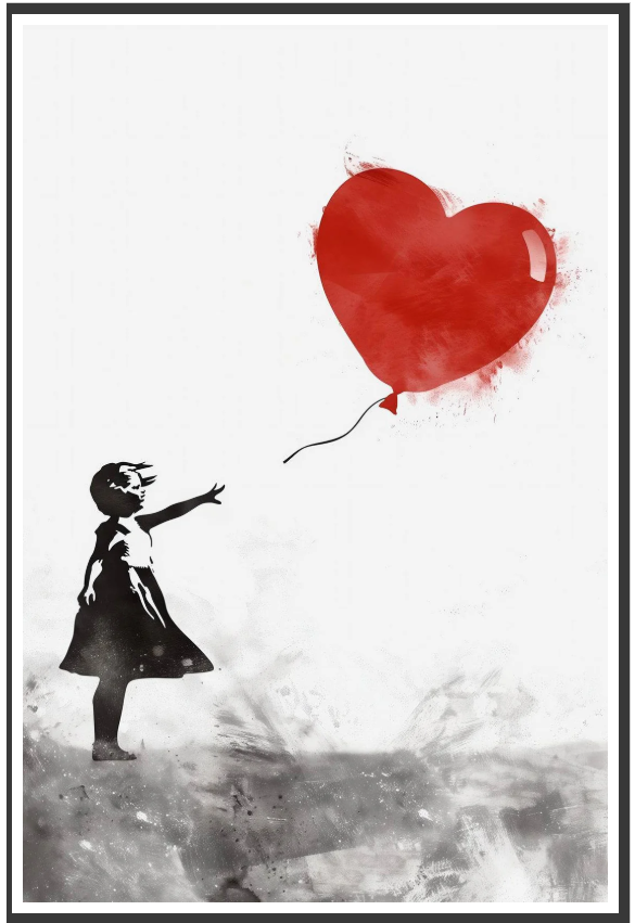 girl with red heart balloon canvas painting frame street art wall decor for living room