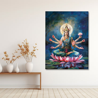 Goddess Lakshmi lotus canvas painting frame spiritual painting on canvas wall decor for living room canvas wall arts decor.